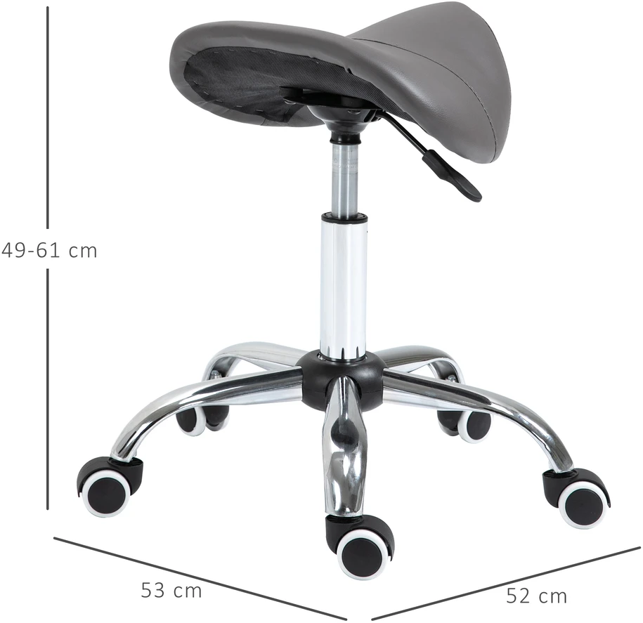 Aosom Balninė taburetė su ratukais, reguliuojamas aukštis 49–61 cm, tamsiai pilka