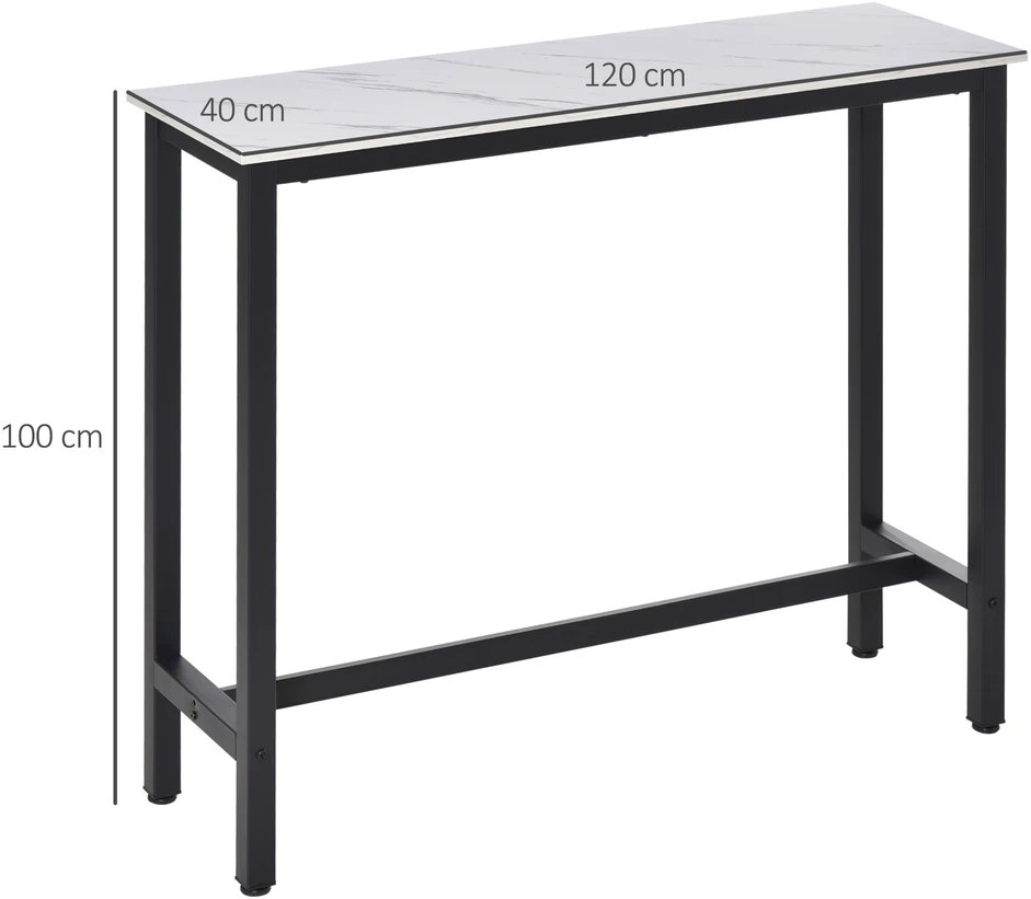 Aosom Baro stalas, marmuro imitacija, plieno rėmas, baltas/juodas, 120 x 40 x 100 cm