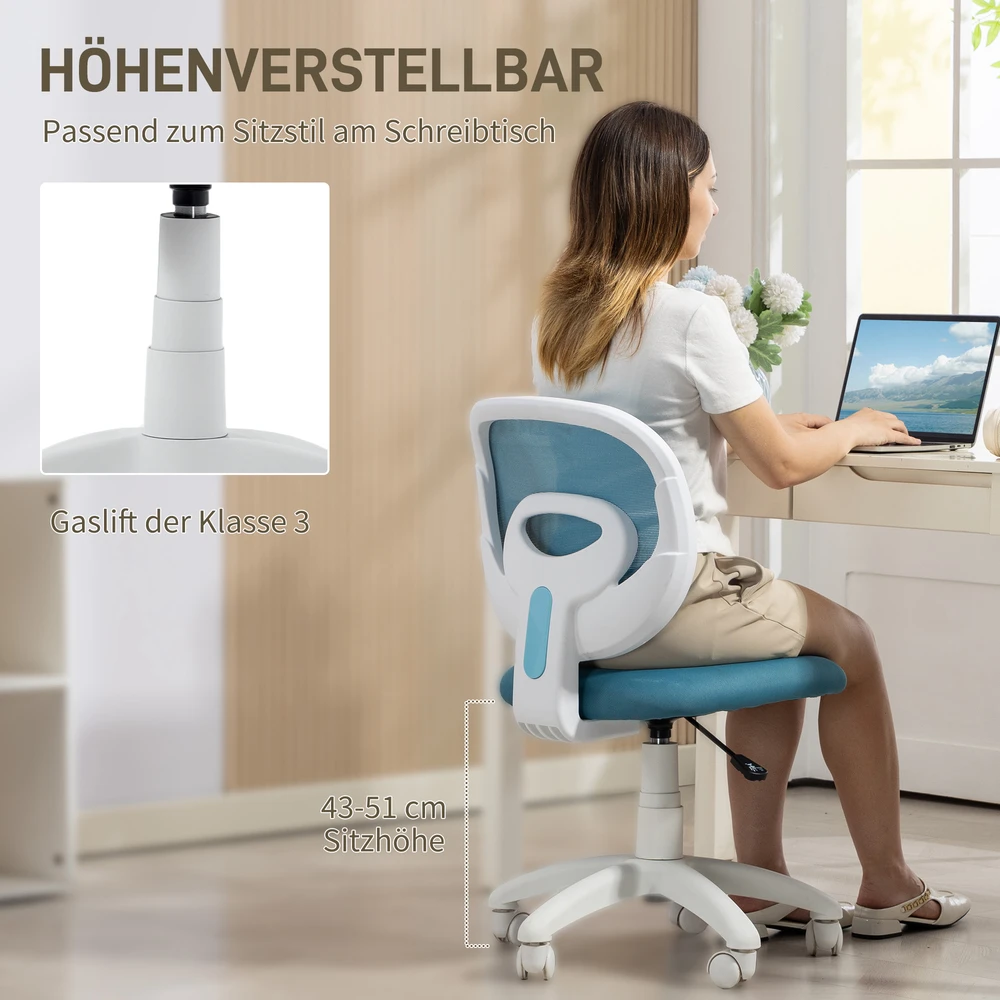 Aosom Biuro kėdė be porankių su tinkliniu atlošu, 43–51 cm, mėlyna