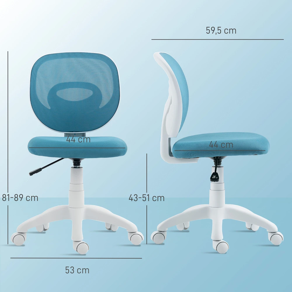 Aosom Biuro kėdė be porankių su tinkliniu atlošu, 43–51 cm, mėlyna