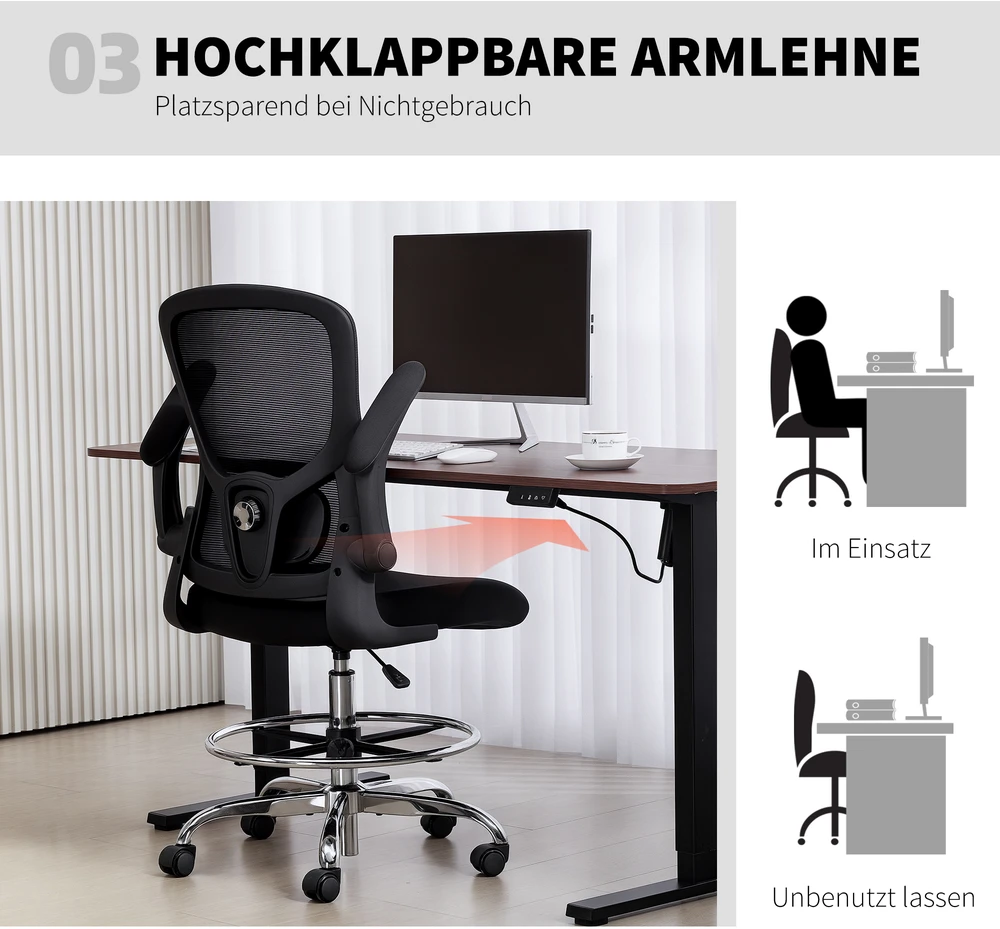 Aosom Braižymo kėdė su juosmens atrama, reguliuojamo aukščio, juoda, 60 x 60 x 108-132 cm