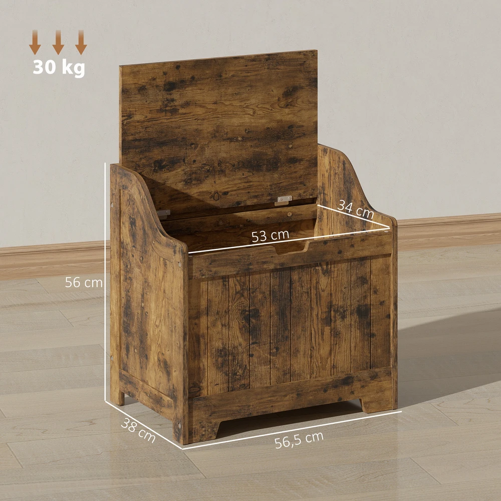 Aosom Daiktadėžė su saugiu vyriu, MDF, rustiškai ruda, 56,5 x 38 x 56 cm