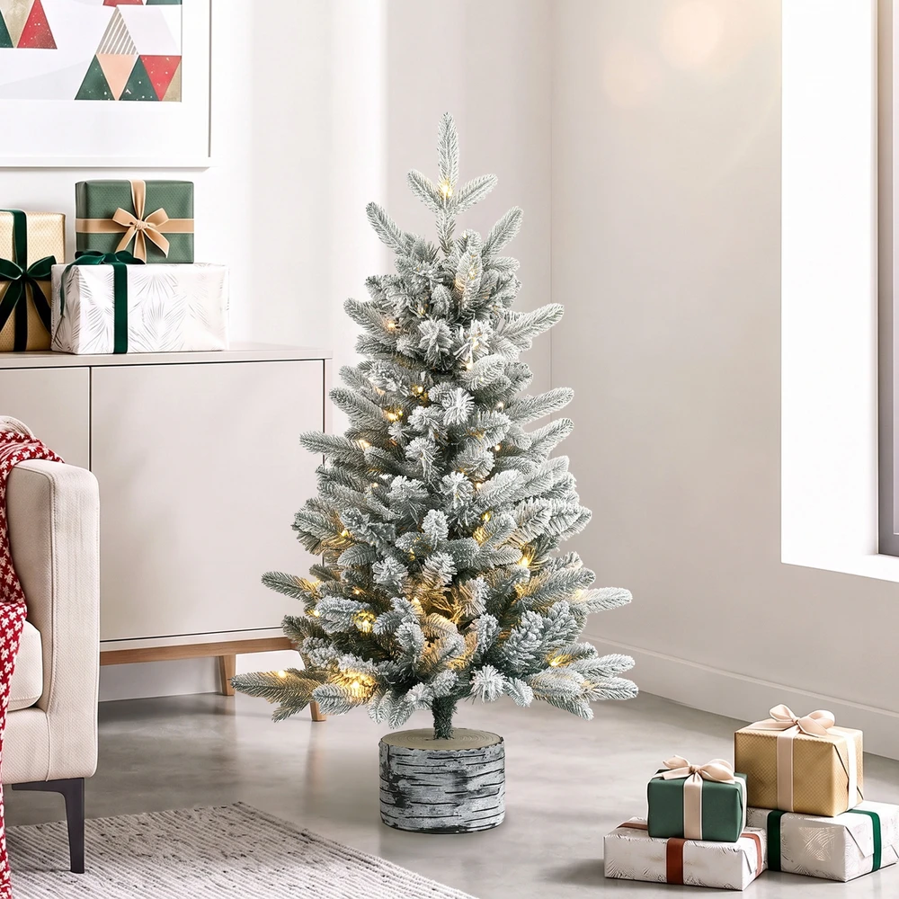 Aosom Dirbtinė Kalėdų eglutė su LED apšvietimu, 90 cm, žalia ir balta