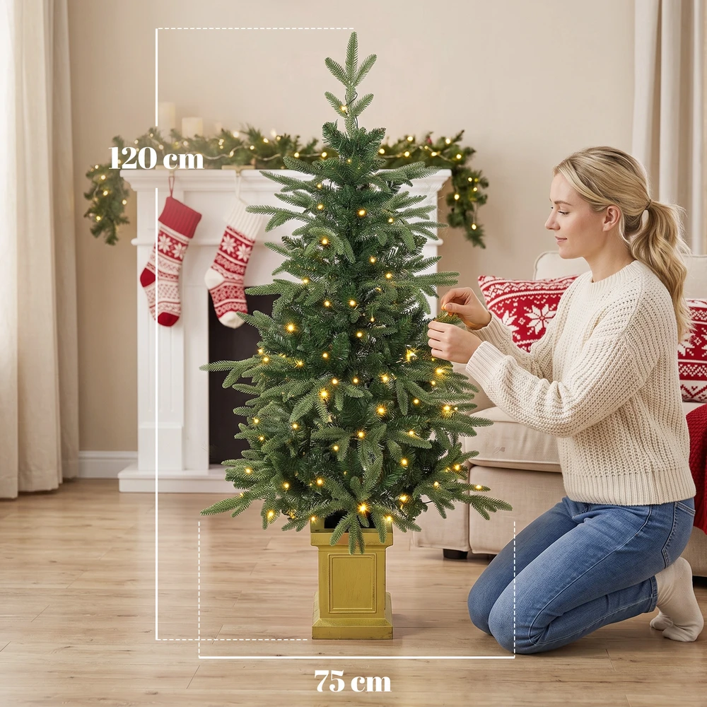 Aosom Dirbtinė Kalėdų eglutė su LED apšvietimu, 120 cm, žalia, su nuotolinio valdymo pultu