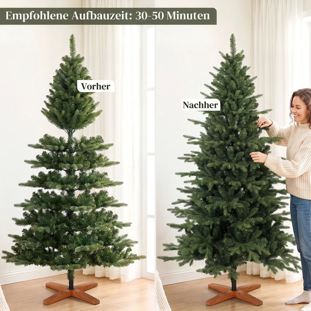 Aosom Dirbtinė Kalėdų eglutė su sulankstomu mediniu stovu, žalia, 180 cm
