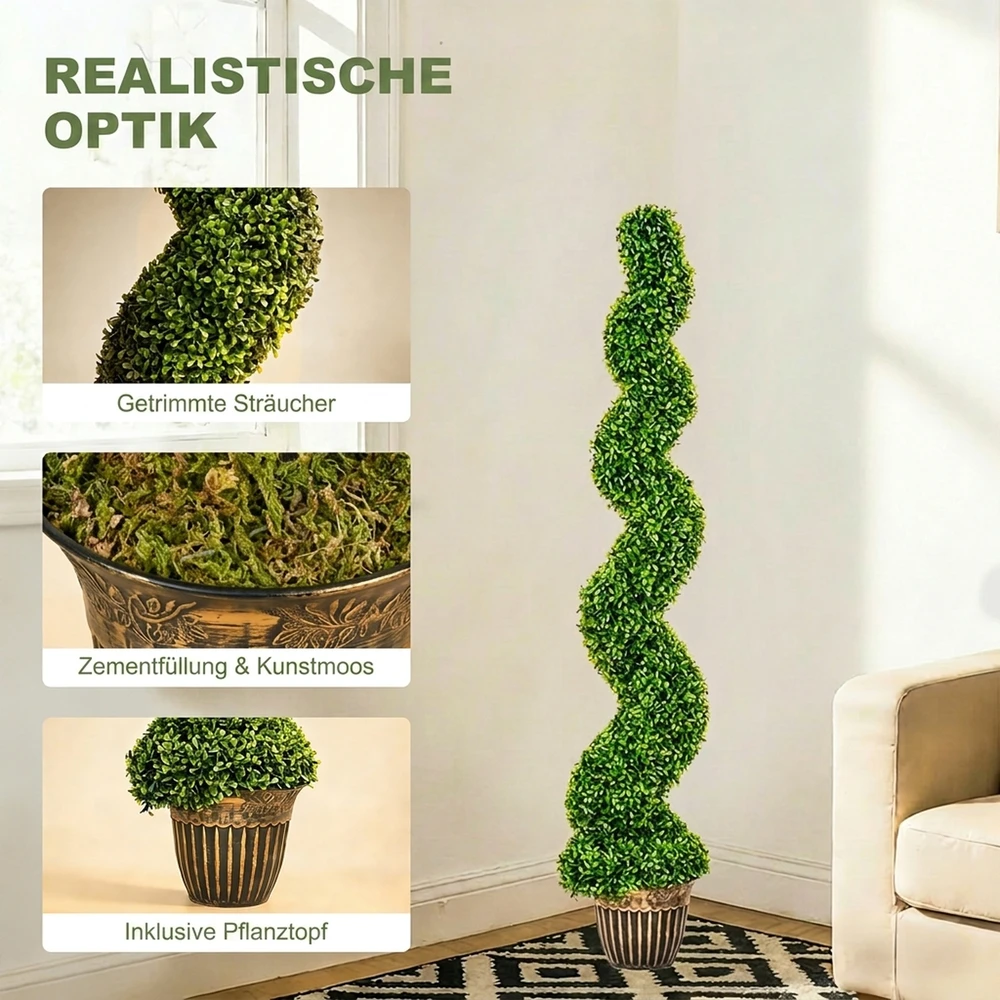 Aosom Dirbtiniai buksmedžiai spiralės forma su vazonais, 2 vnt., žali, 150 cm