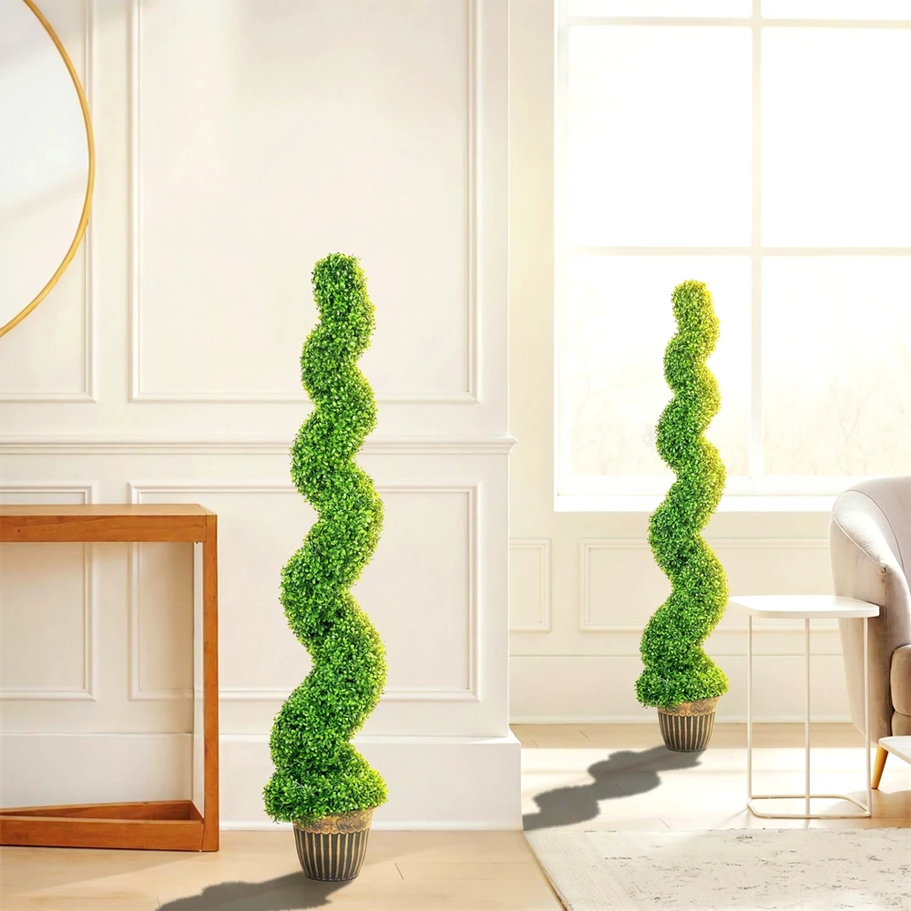 Aosom Dirbtiniai buksmedžiai spiralės forma su vazonais, 2 vnt., žali, 150 cm