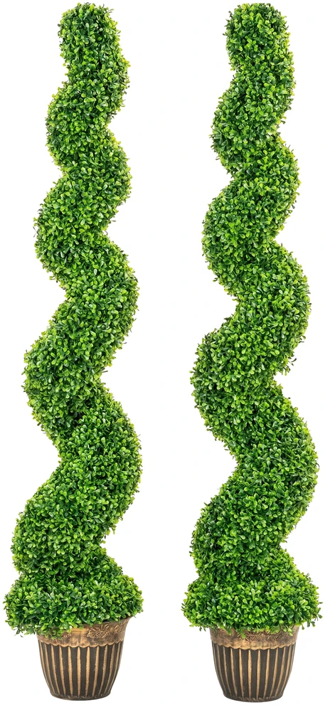 Aosom Dirbtiniai buksmedžiai spiralės forma su vazonais, 2 vnt., žali, 150 cm