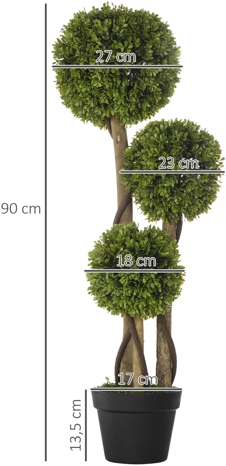 Aosom Dirbtinis buksmedis vazone, 3 rutulių forma, 90 cm, žalias