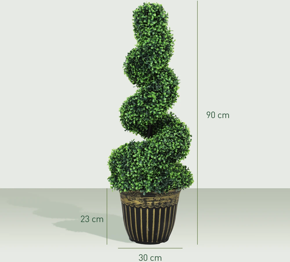 Aosom Dirbtinių buksmedžių topiarijų rinkinys, 2 vnt., su vazonu, 90 cm, žalias