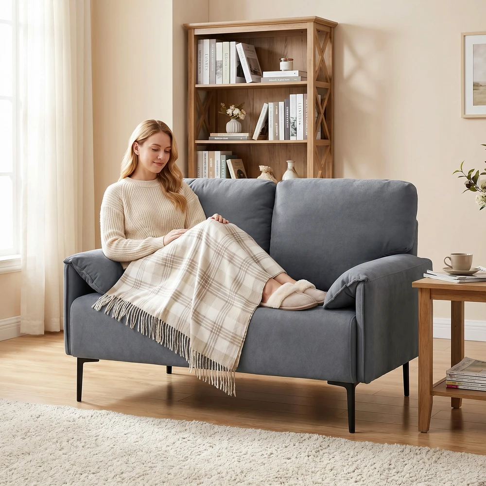 Aosom Dvivietė sofa, pilka, aksomo imitacijos audinys, 127 x 72 x 84 cm