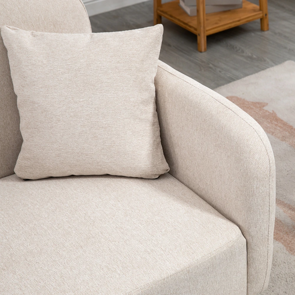 Aosom Dvivietė sofa su 2 pagalvėlėmis, medinės kojelės, kreminė, 130 x 70 x 80 cm