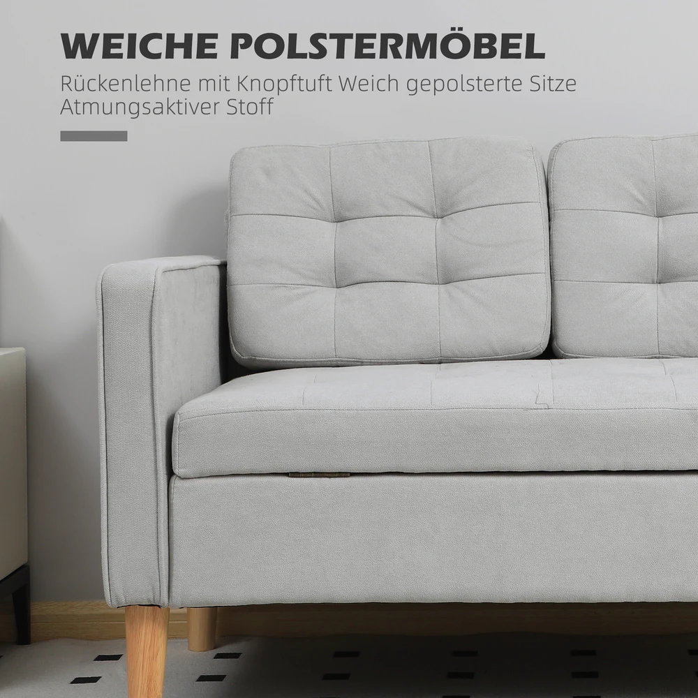 Aosom Dvivietė sofa su daiktadėže, šviesiai pilka, aksomo imitacija, 117 x 62 x 78 cm