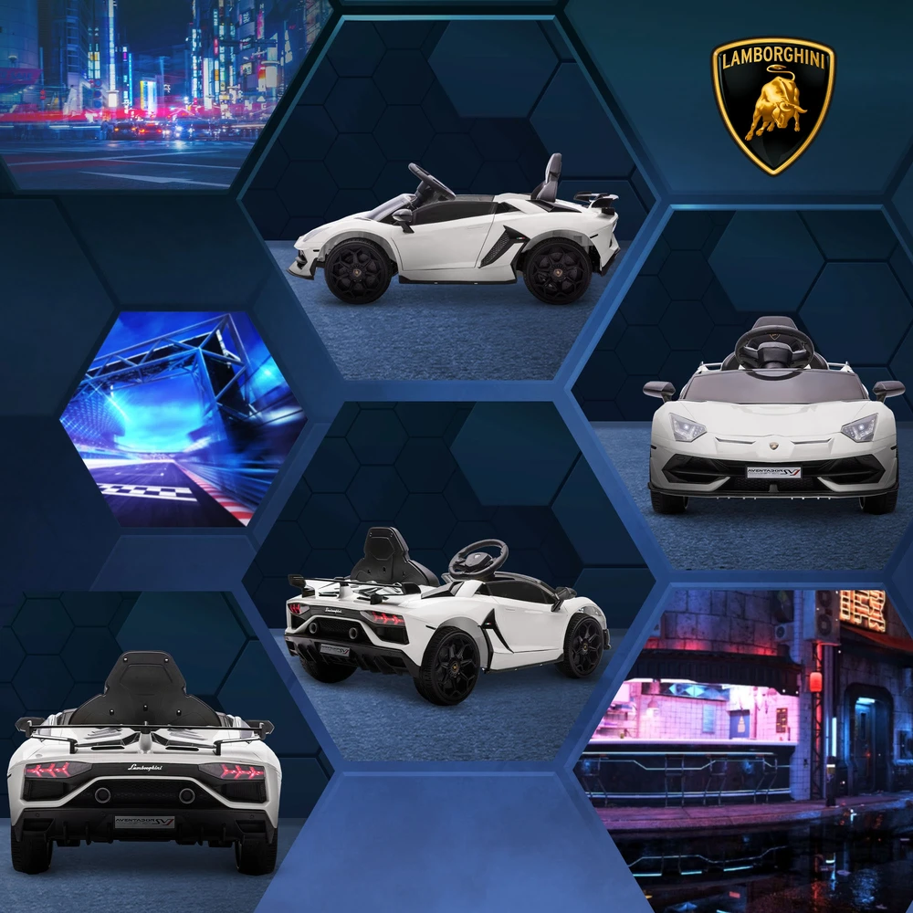 Aosom Elektrinis vaikiškas automobilis Lamborghini Aventador SVJ Roadster, baltas, 107,5 x 64,5 x 47 cm