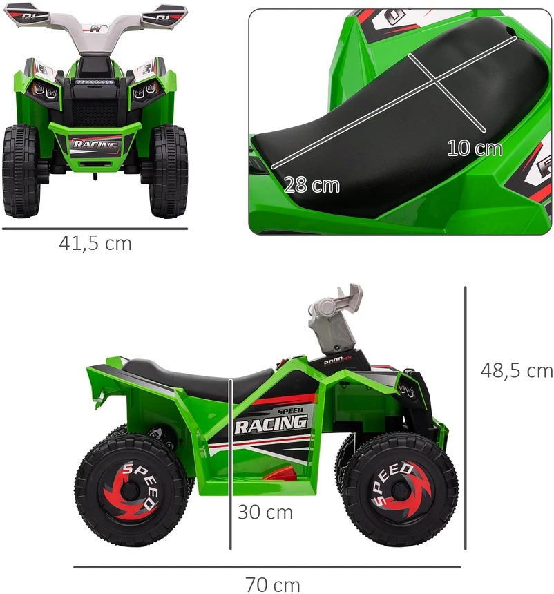 Aosom Elektrinis vaikiškas keturratis, 2,5 km/h, pirmyn ir atgal, žalias, 18–36 mėn.