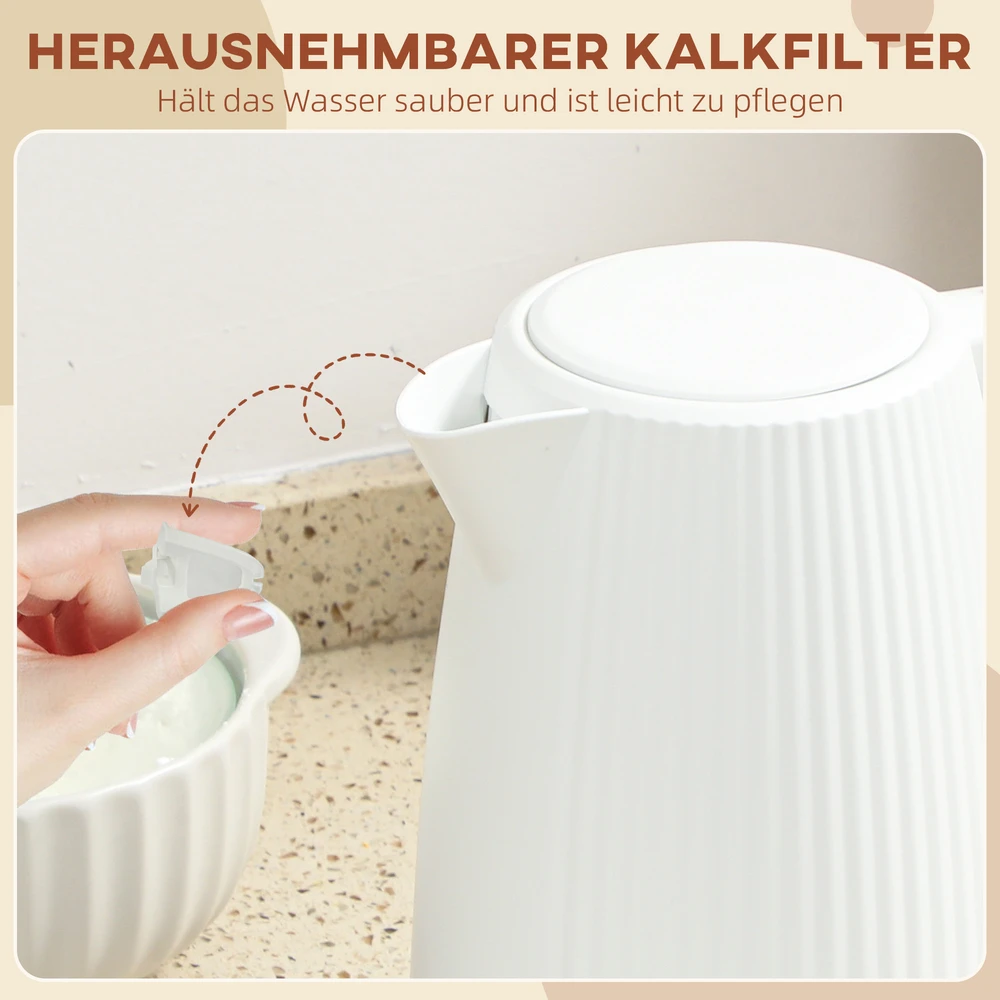 Aosom Elektrinis virdulys, 1,7 l, 2200 W, su išimamu kalkių filtru, kreminės baltos spalvos
