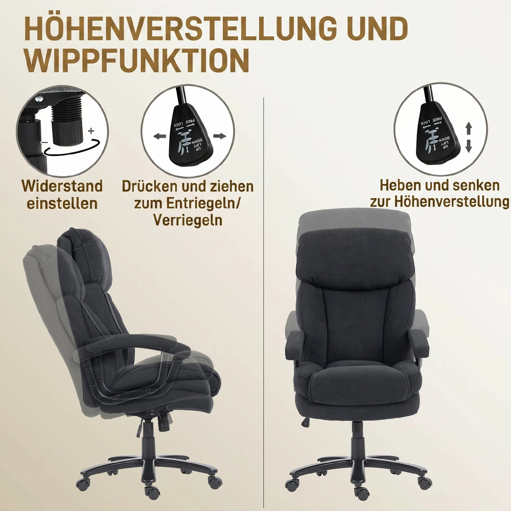 Aosom Ergonominė biuro kėdė, juoda, poliesteris, iki 200 kg, 68,5 x 79 x 117-125 cm