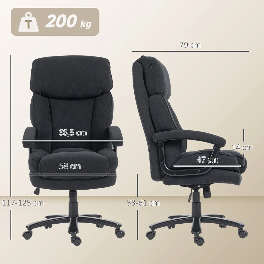 Aosom Ergonominė biuro kėdė, juoda, poliesteris, iki 200 kg, 68,5 x 79 x 117-125 cm
