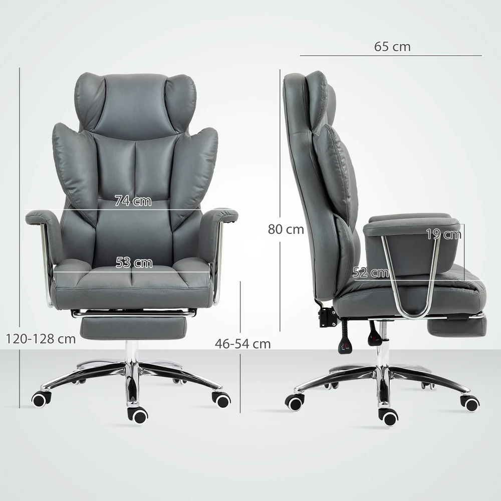 Aosom Ergonominė biuro kėdė, minkšta, su kojų atrama, reguliuojama atlošo padėtis, 360° pasukama, tamsiai pilka