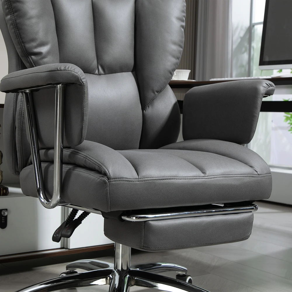 Aosom Ergonominė biuro kėdė, minkšta, su kojų atrama, reguliuojama atlošo padėtis, 360° pasukama, tamsiai pilka