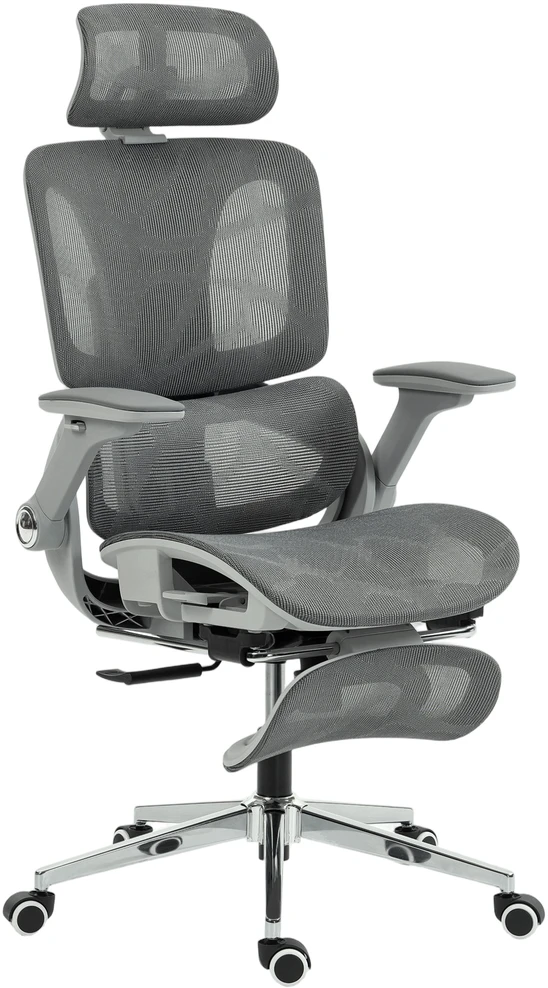 Aosom Ergonominė biuro kėdė su tinkliniu atlošu, juosmens atrama ir 4D pakeliamais porankiais, pilka, 67 x 74 x 113-132 cm