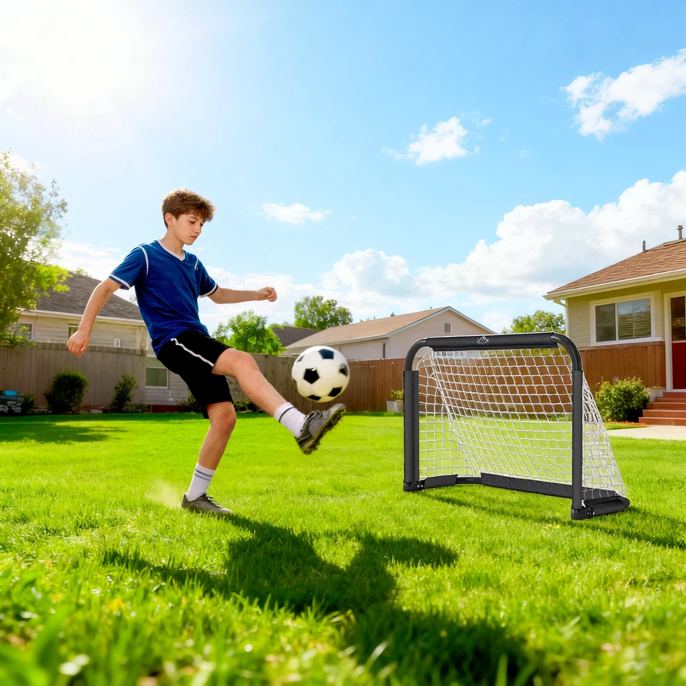 Aosom Futbolo vartų rinkinys, 2 sulankstomi mini vartai, metalinis rėmas, juoda, 90 x 36 x 60 cm