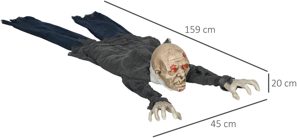 Aosom Helovino dekoracija zombis su LED akimis, kaukia ir ropoja, su garso ir judesio jutikliu, maitinama baterijomis, 159 cm