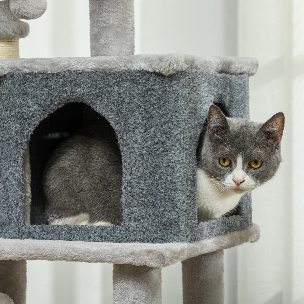 Aosom Katzenbaum kačių draskyklė su guoliu ir nameliu, 104 cm, šviesiai pilka