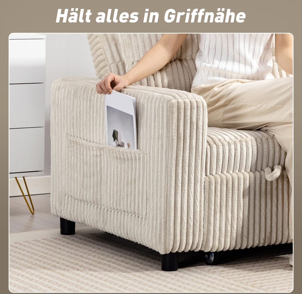 Aosom Kreminė dvivietė ištraukiama sofa-lova su 2 pagalvėmis, 157 × 90 cm