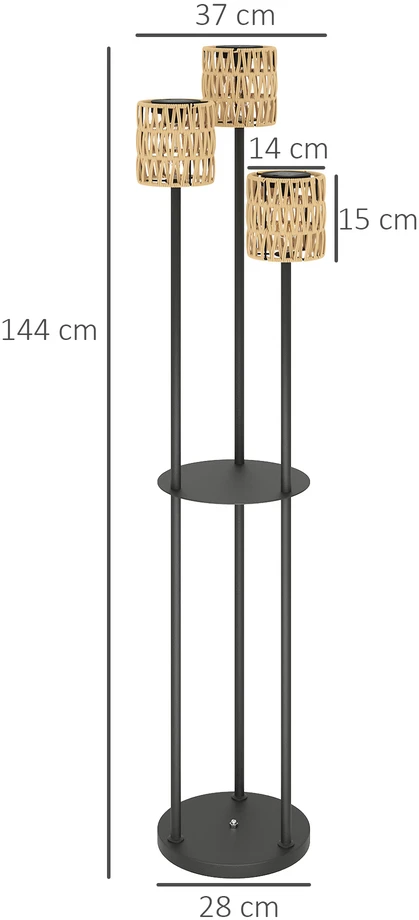 Aosom Lauko saulės toršeras su lentynėle, PE rotangas, juoda ir geltona, Ø37 x 144 cm