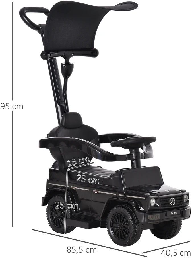 Aosom Mercedes-Benz G350 stumiamas važiuoklės automobilis su vairu, 3 viename, juodas, 85,5 x 40,5 x 95 cm