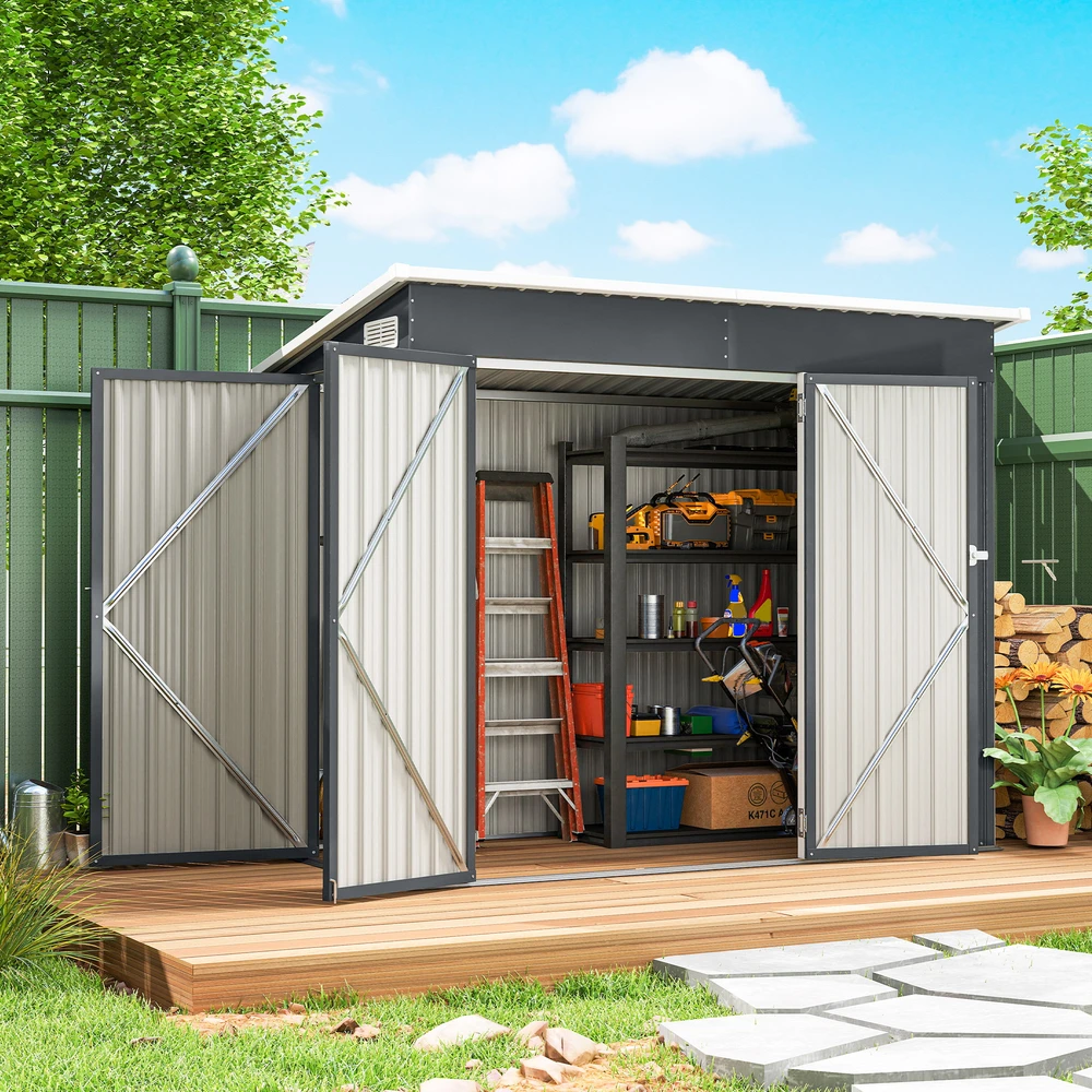 Aosom Metalinis sandėliavimo namelis, tamsiai pilkas, 2,68 m², rakinamas, 234 x 132 x 185 cm