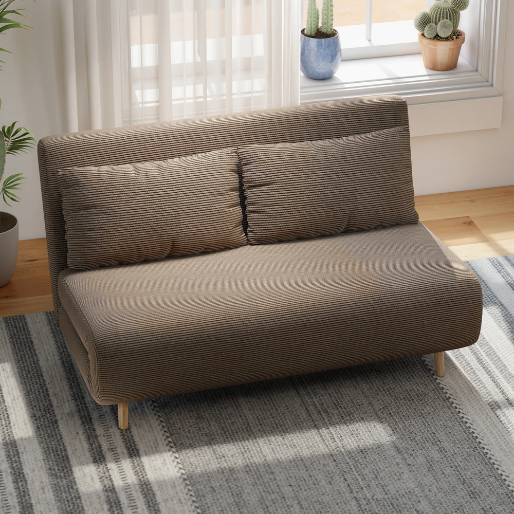 Aosom Miegamoji sofa tamsiai ruda, 2 vietų, su 3 padėčių reguliuojamu atlošu, 141 x 90 x 81 cm