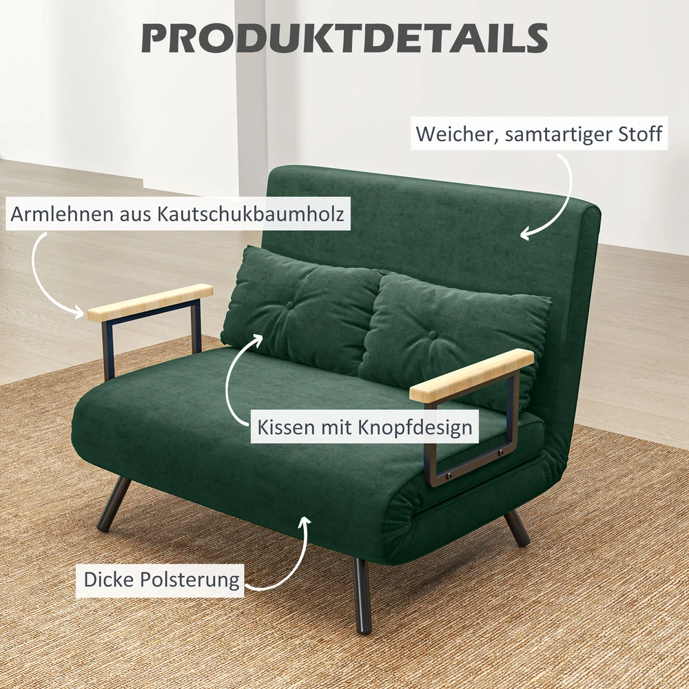 Aosom Minkšta sofa-lova su 2 pagalvėmis, aksomo išvaizdos audinys, žalia, 240 kg