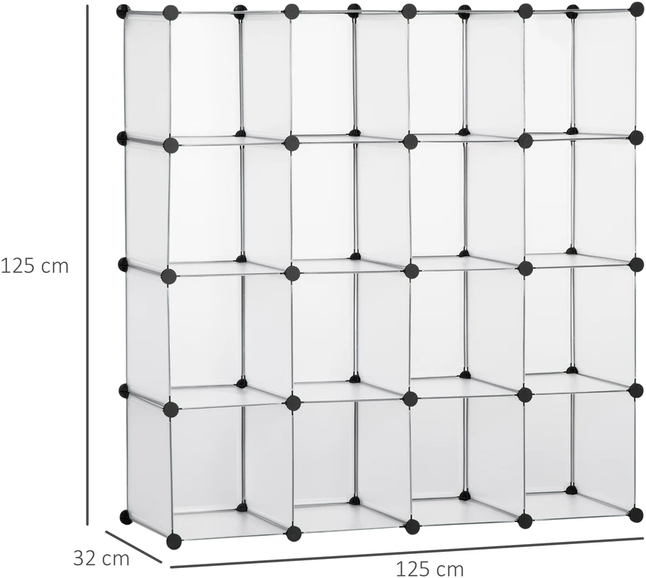 Aosom Modulinė lentynų sistema su 16 atskirų dėžių, surenkama lentyna, „DIY“, juoda + balta