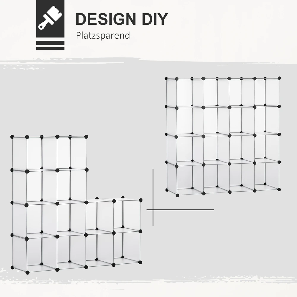 Aosom Modulinė lentynų sistema su 16 atskirų dėžių, surenkama lentyna, „DIY“, juoda + balta
