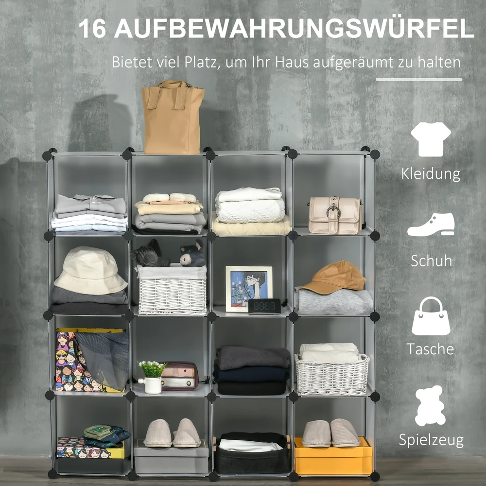 Aosom Modulinė lentynų sistema su 16 atskirų dėžių, surenkama lentyna, „DIY“, juoda + balta