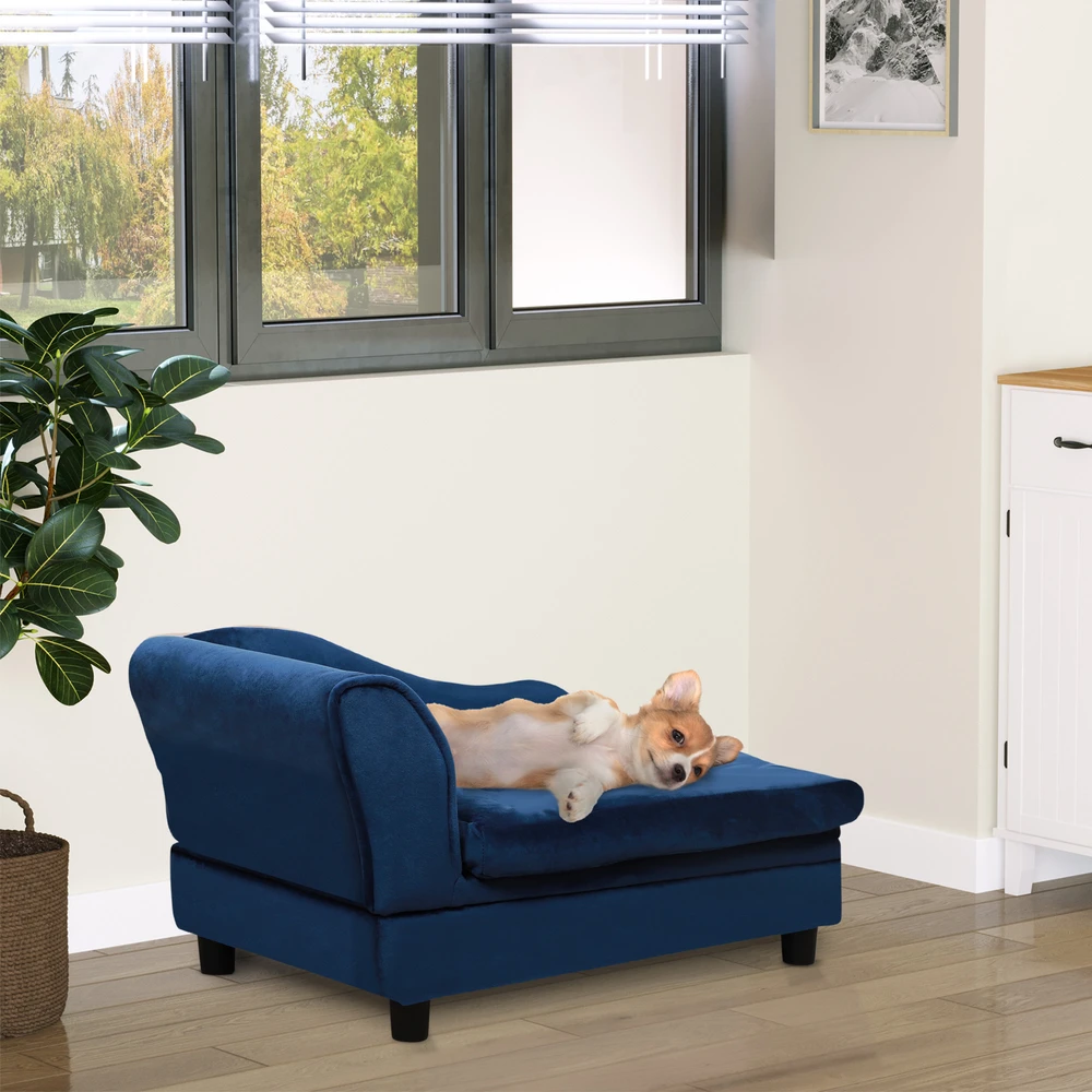 Aosom Naminių gyvūnų sofa su daiktadėže, mėlyna, medžio rėmas, iki 15 kg, 76 x 45 x 43 cm