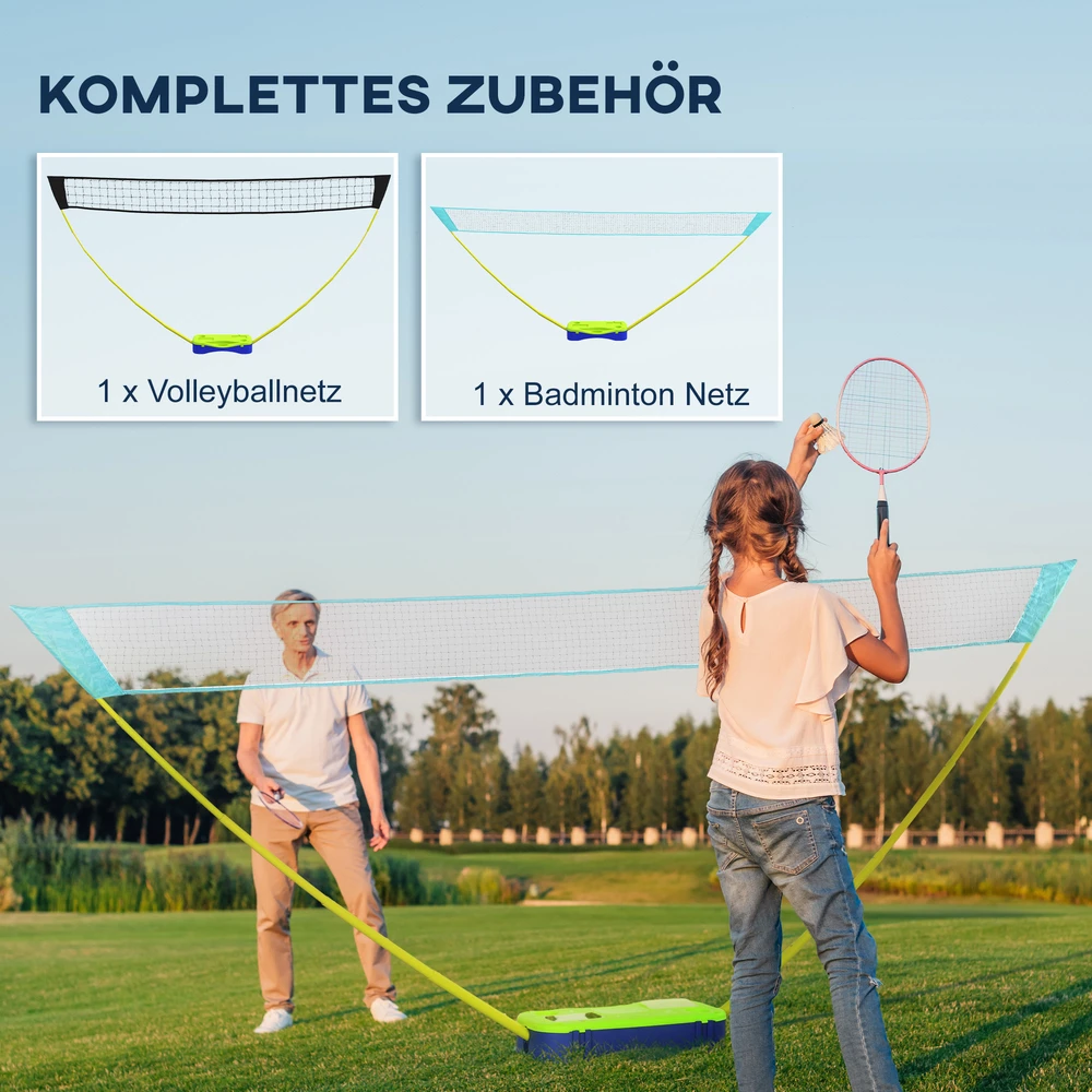 Aosom Nešiojamas badmintono ir tinklinio tinklų rinkinys, 3 dalių, 400 x 22,4 x 155 cm, juodas, mėlynas, žalias