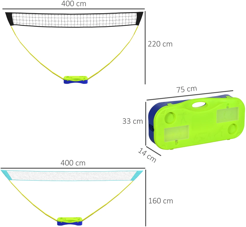 Aosom Nešiojamas badmintono ir tinklinio tinklų rinkinys, 3 dalių, 400 x 22,4 x 155 cm, juodas, mėlynas, žalias