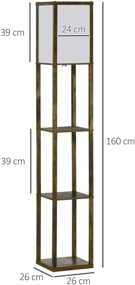 Aosom Pastatoma lempa su lentynomis, ruda/balta, 26 x 26 x 160 cm