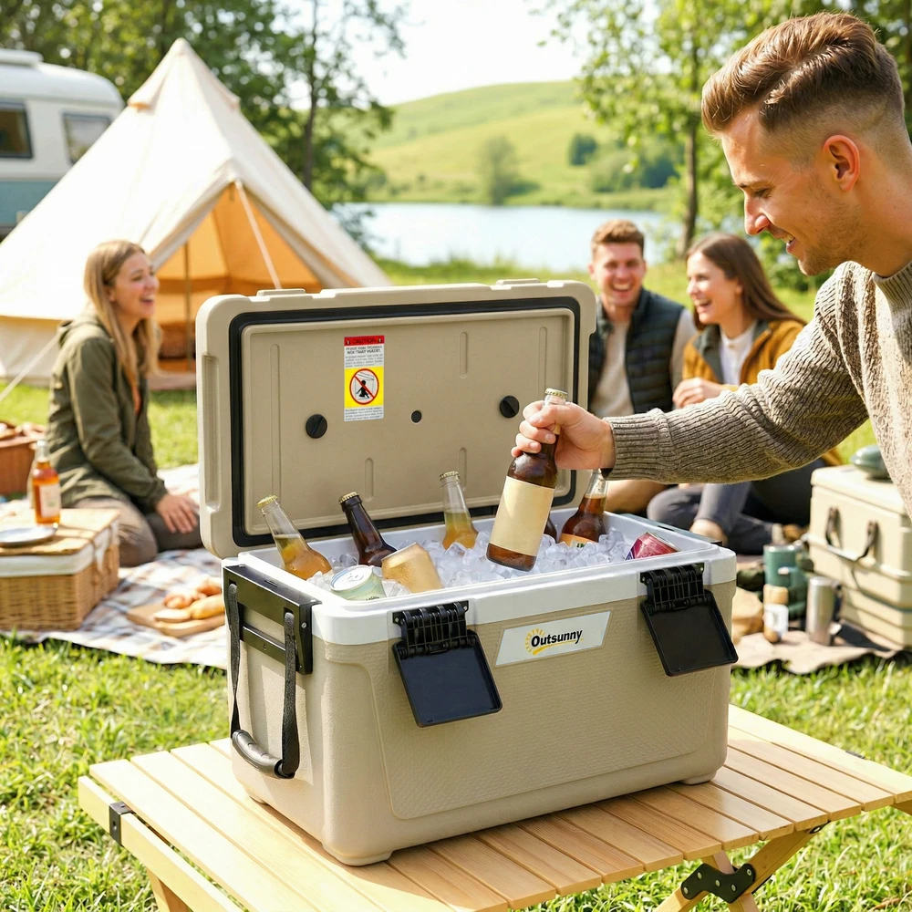 Aosom Pasyvi šaltkrepšė, 42,6 l, khaki ir juoda, HDPE, PU putų izoliacija, 66,6 x 38,5 x 40 cm