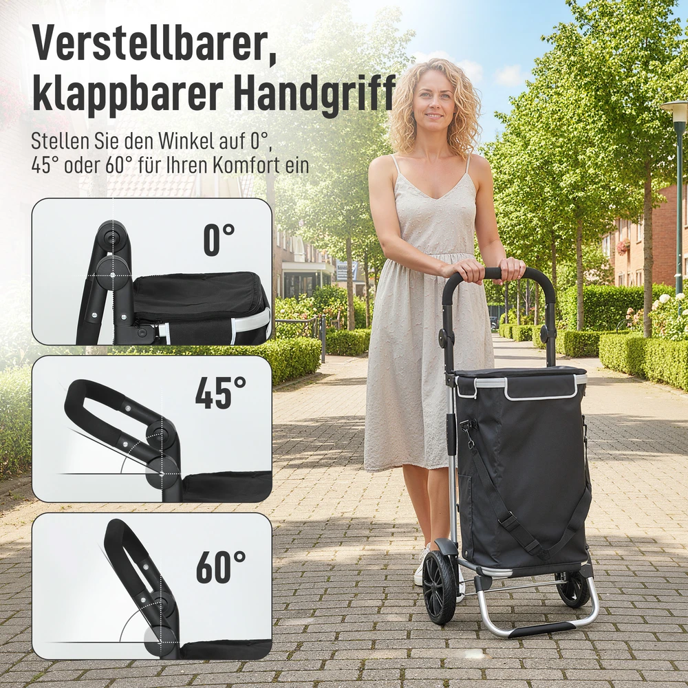 Aosom Pirkinių vežimėlis 3-in-1, sulankstomas, 40 l, juodas, iki 25 kg