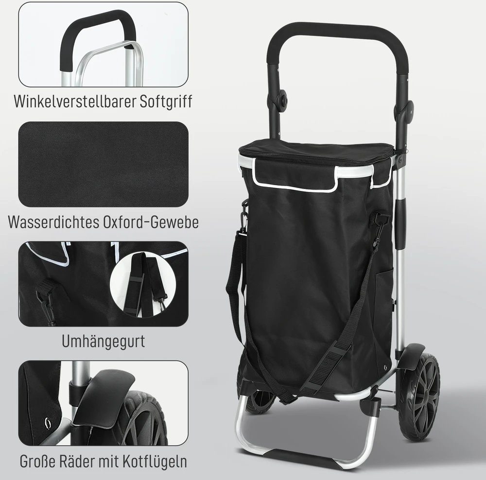 Aosom Pirkinių vežimėlis 3-in-1, sulankstomas, 40 l, juodas, iki 25 kg