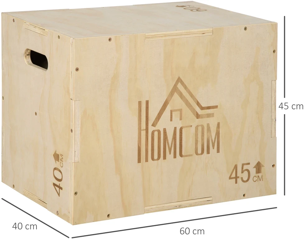 Aosom Plyo box iš medžio, 45 x 40 x 60 cm, natūrali mediena