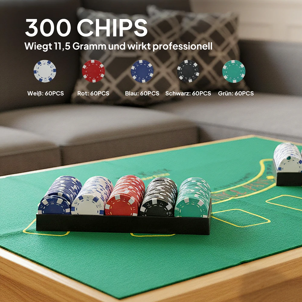 Aosom Pokerio rinkinys, 300 žetonų, sidabrinis, iki 8 žaidėjų