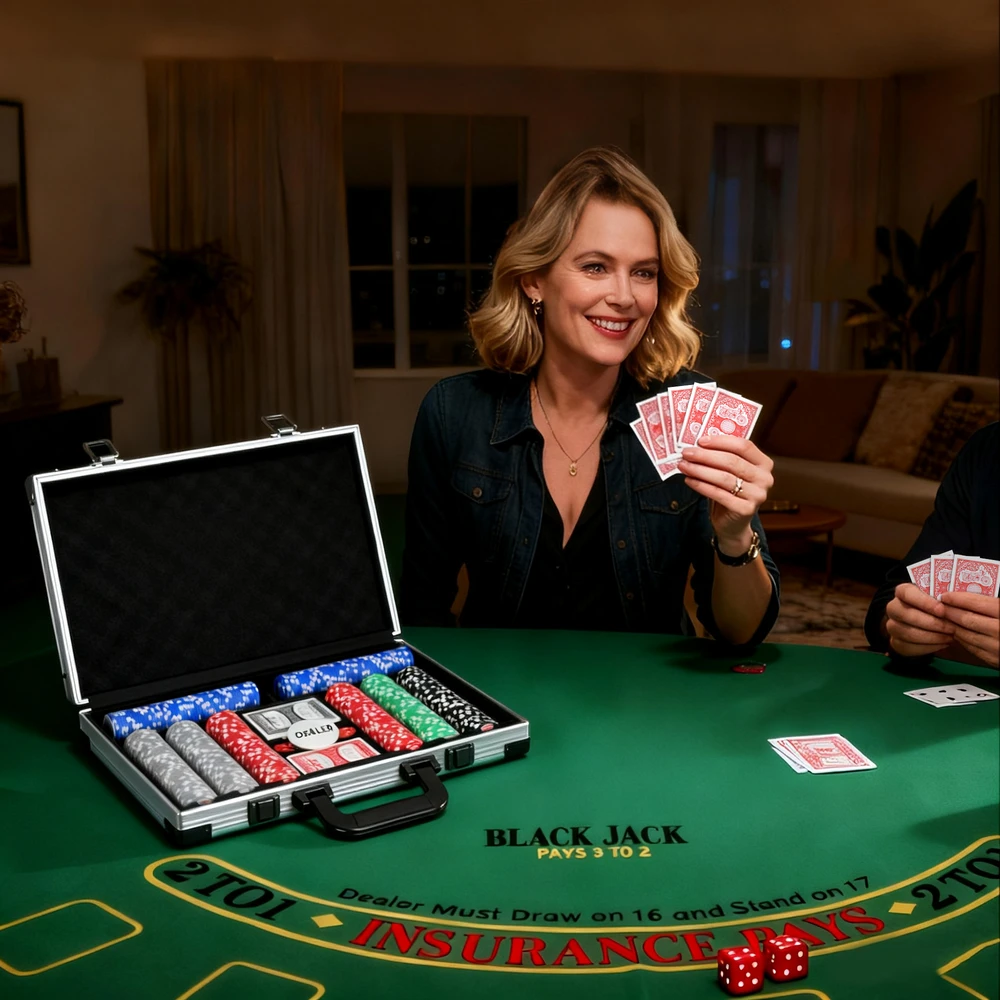 Aosom Pokerio rinkinys, nešiojamas lagaminas, 400 žetonų, 2 kortų kaladės, 5 kauliukai, dalintojo diskas, pagrindas, pilka