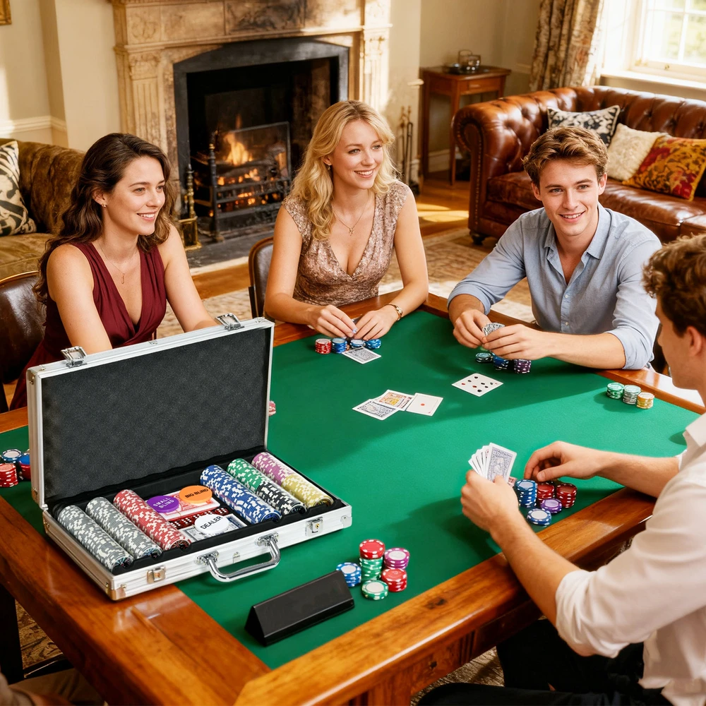 Aosom Pokerio rinkinys su 300 žetonų, 2 kortų kaladėmis, 5 kauliukais, sidabrinis