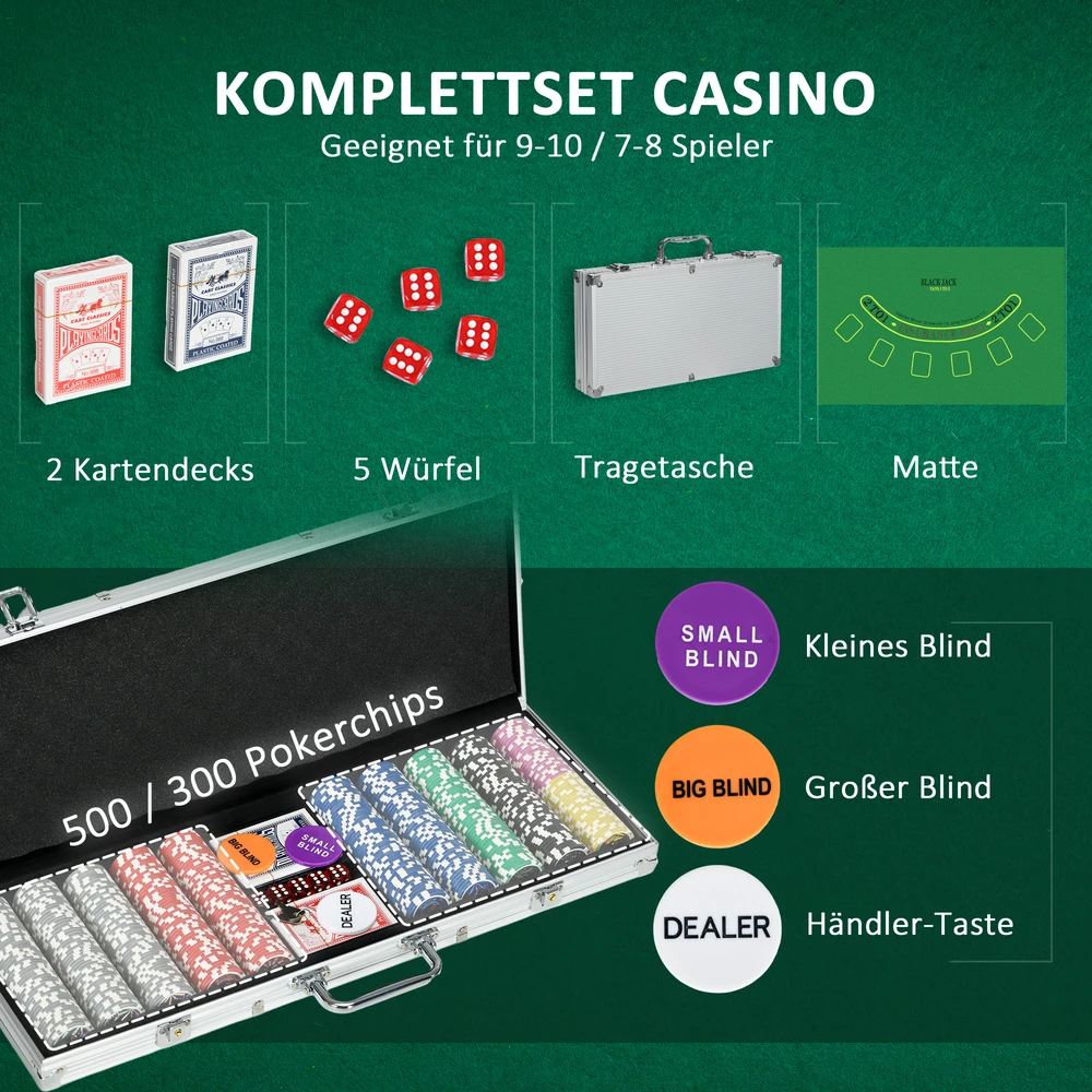 Aosom Pokerio žetonų rinkinys, sidabrinis, 500 žetonų, lagaminas