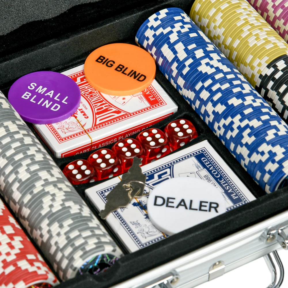 Aosom Pokerio žetonų rinkinys, sidabrinis, 500 žetonų, lagaminas